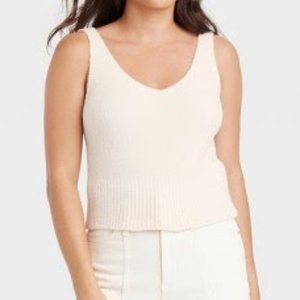 Women's V-Neck Fuzzy Sweater Tank - A New Day™ Cream XS
